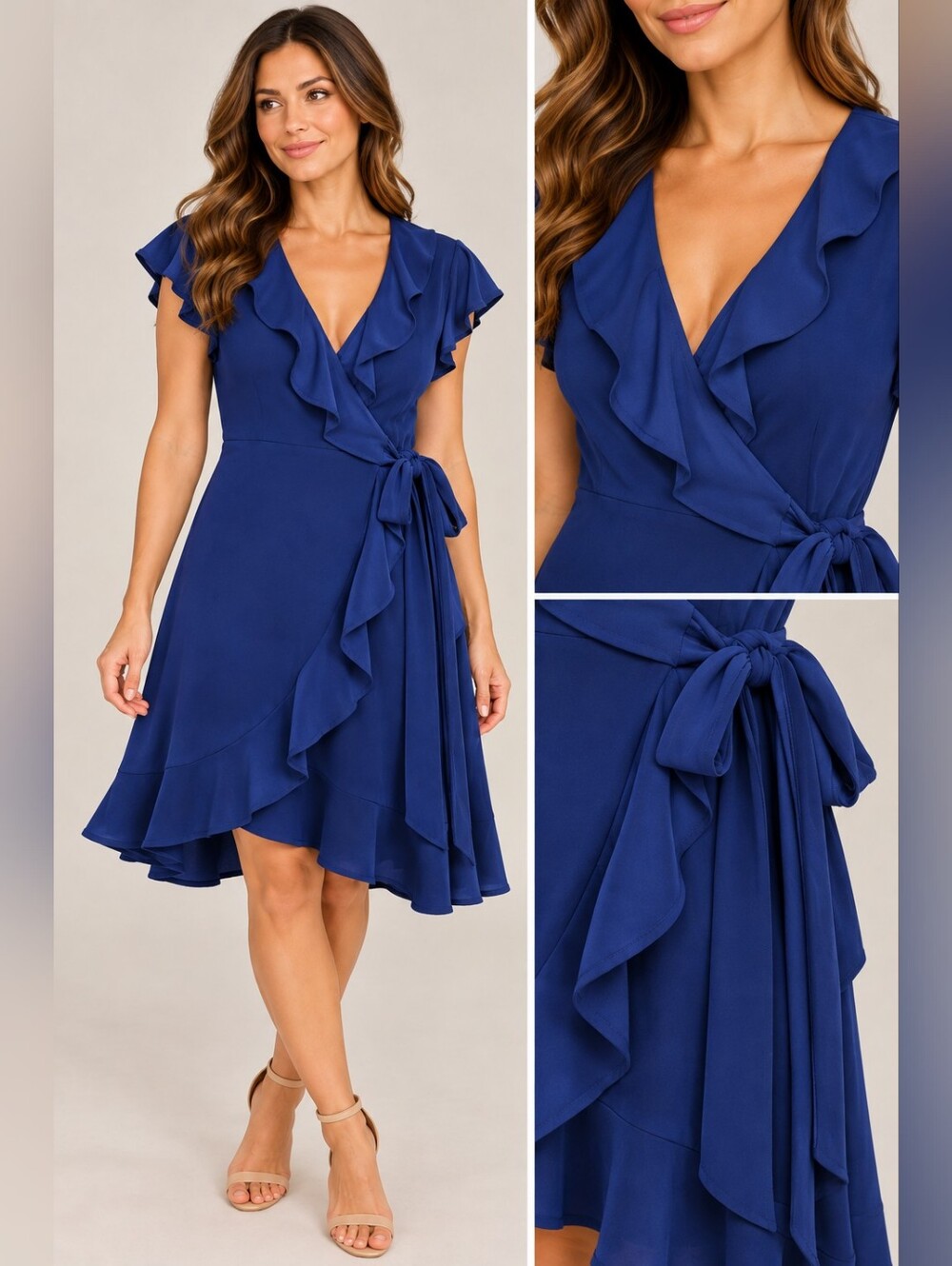 Dress Barn Blue Wrap Ruffle Dress NWT Size 10